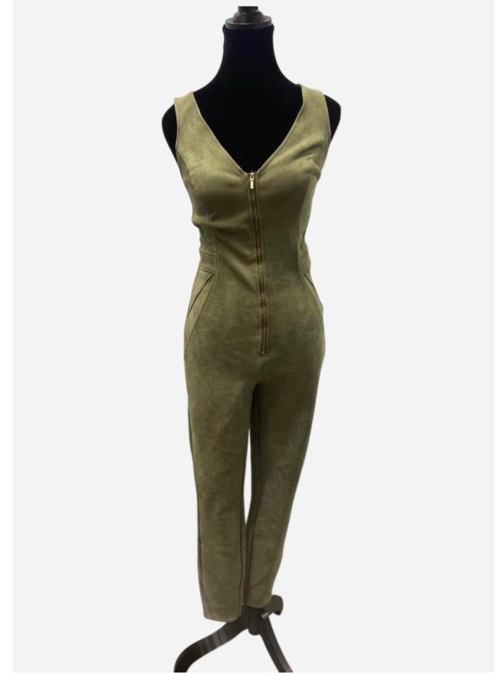 Bebe Olive Green Zip-Front Jumpsuit